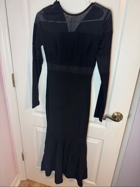 Vici Black Long Sleeve Mesh Yoke Maxi Dress